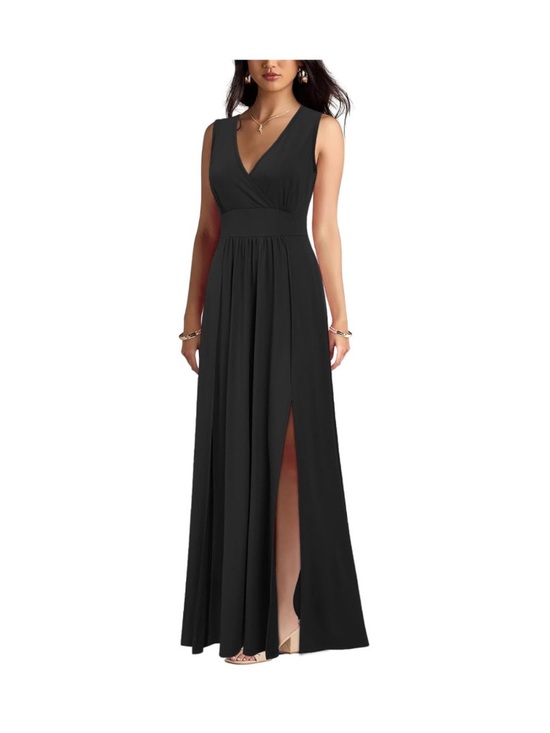 Woosea Dresses & Skirts - Sleeveless Deep V Neck Sexy Split Loose Plain Maxi Casual Long Dress Black